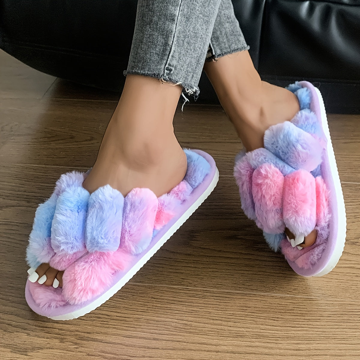 Cozy Plush Women’s Slippers - Soft, Warm, and Comfortable Indoor/Outdoor Shoes with Fluffy -Colored Design, Perfect for Home or Travel, Available in 5 Stylish Colors, Casual Wear | Stylish Slipon Shoes | Durable EVA Sole, L
